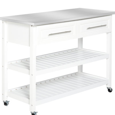 Utility Cart In Kitchen, Stainless Steel Top And Rustic Style, Gray, 3 Shelf With Drawers Mobility Kitchen Cart, Countertop Theme, Shelving For Efficiency