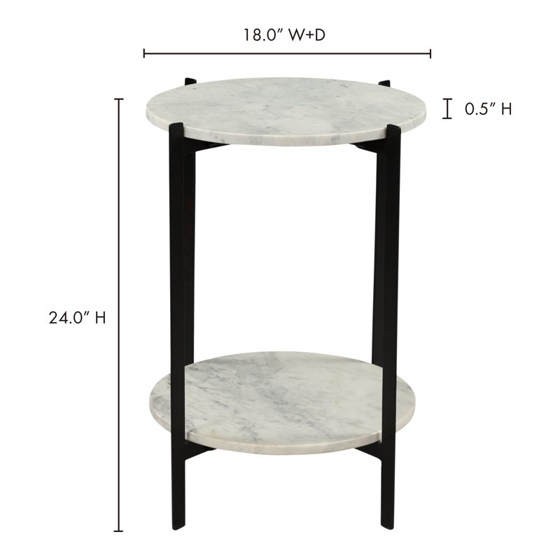 Blanche Round White Marble and Black Metal End Table