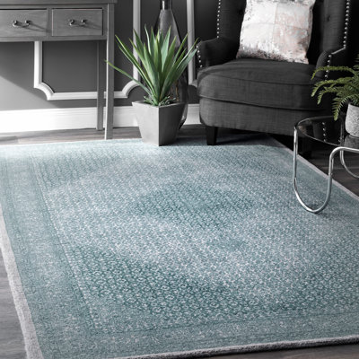 Tapis bleu en laine touffeté à la main Emette