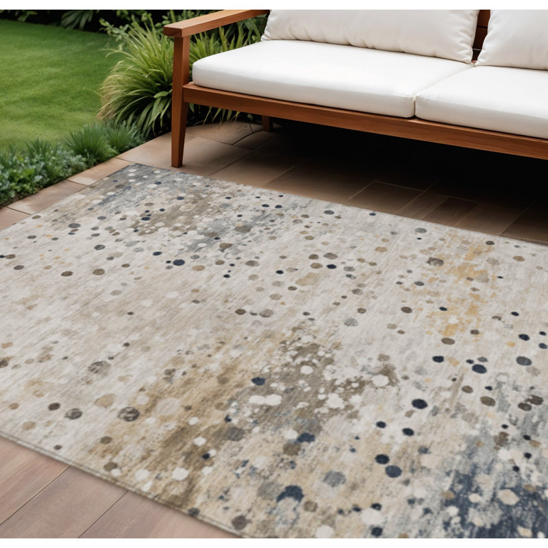 Tapis extérieur lavable abstrait ivoire et taupe 10 pi x 14 pi