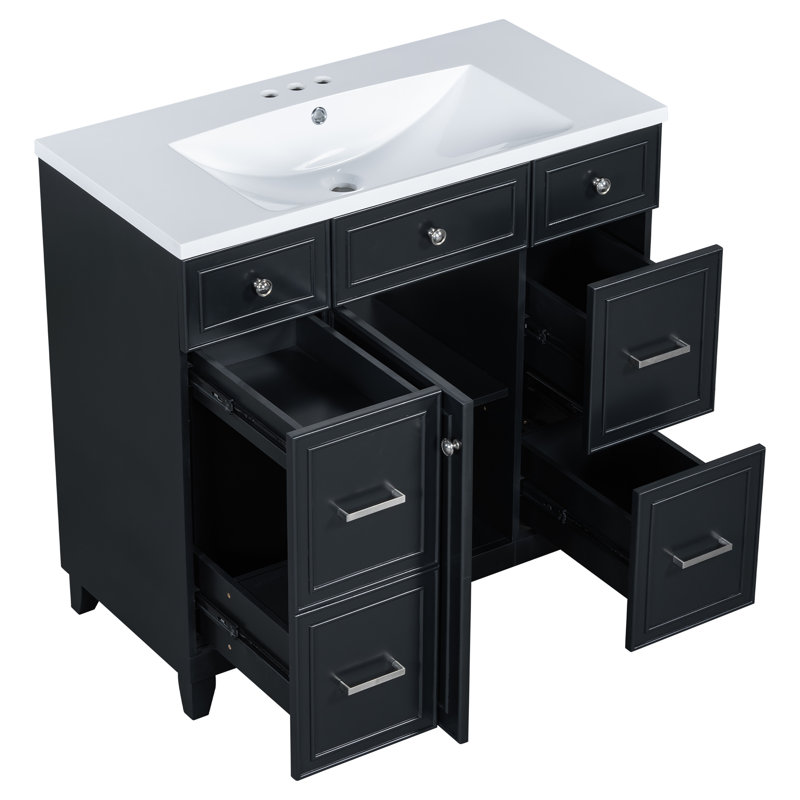 36'' Single Bathroom Vanity With Top, Black, Chrome
