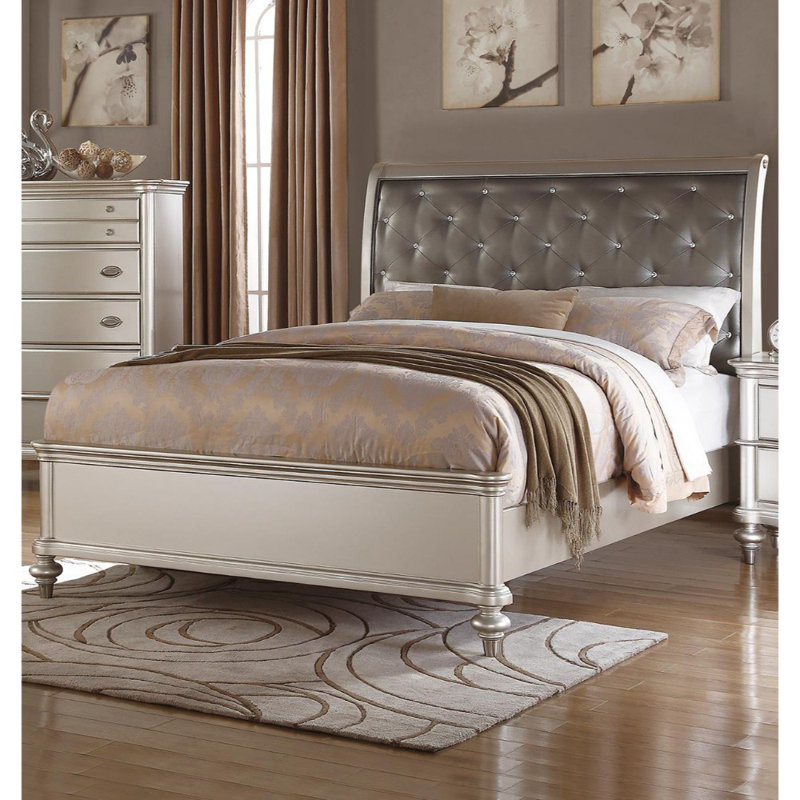 Bilmar Vegan Leather Sleigh Bed, King, Silver