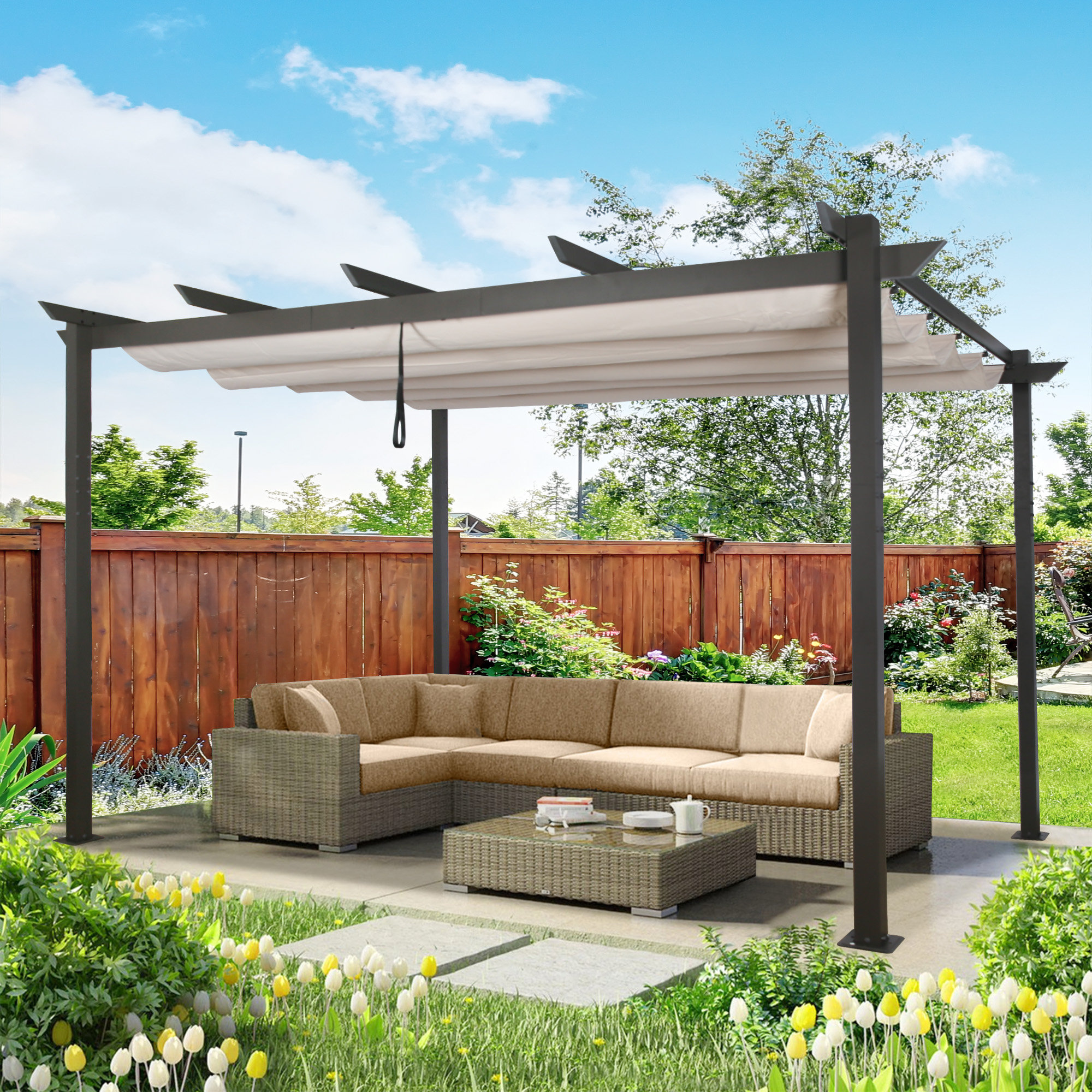 CoastShade Pergola de jardin d'extérieur 10 'x 10' avec abat-jour  rétractable et Commentaires - Wayfair Canada