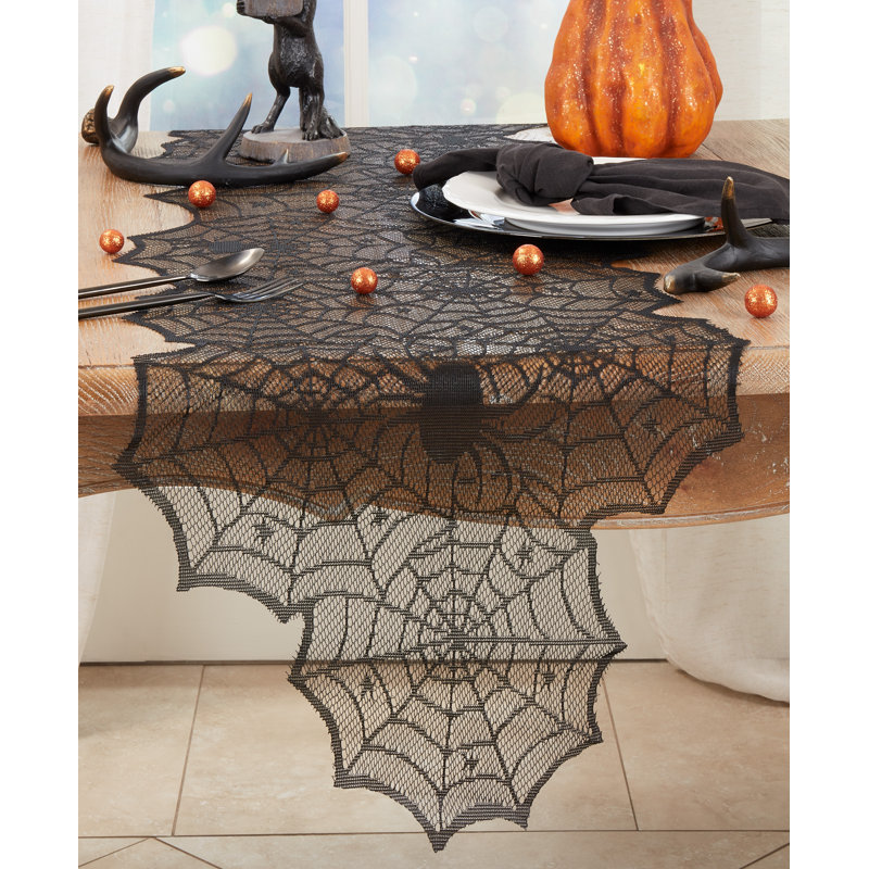 Eerie Black Spiderweb Net Table Runner