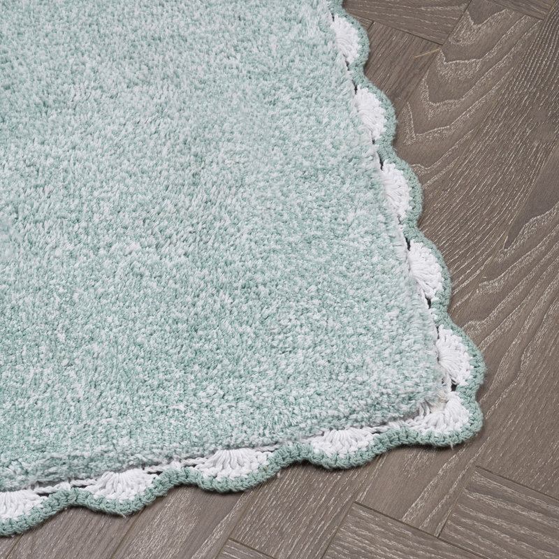Laura Ashley Heathered Crochet Border Bath Rug, Set of 2 - 32" L x 20" W / 24" L x 17" W, Aqua