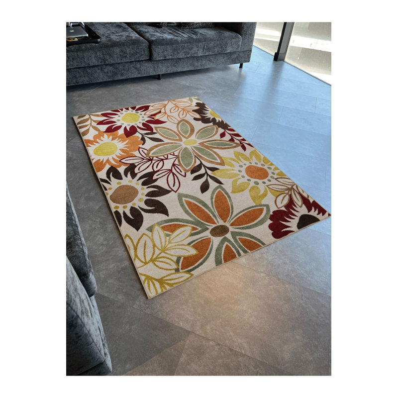 Tapis décoratif lavable à la machine beige, Tapis de couloir 4 pi 11 po x 9 pi 10 po