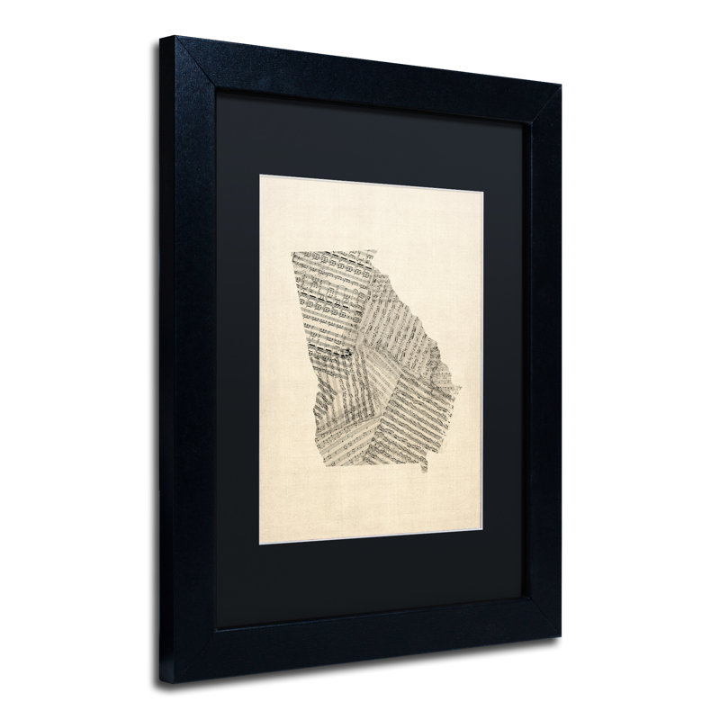 "old sheet music map of georgia" par michael tompsett, impression sur toile encadrée, H 14 po x l 11 po x P 0,5 po, Noir mat