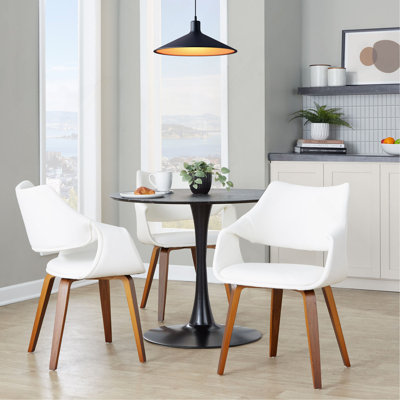 Chair In Walnut Wood And White Faux Leather - Set Of 2