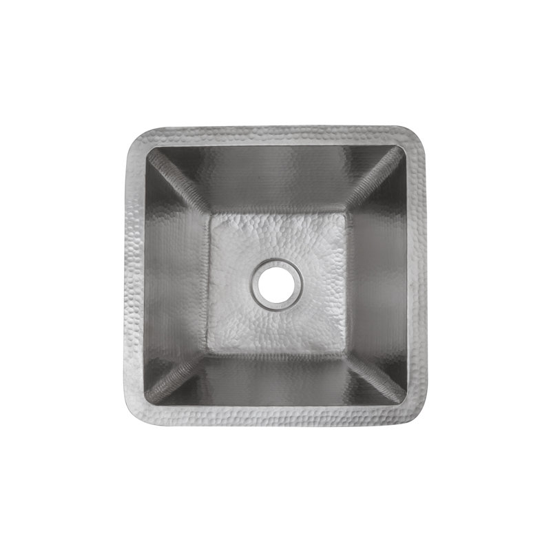 15" Square Hammered Copper Bar/Prep Sink in Nickel w/ 2" Drain Opening