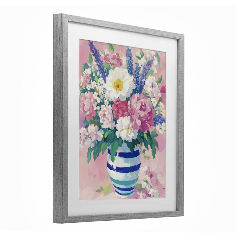 «Springtime Joy Florals over Pink», reproduction sous verre encadrée, design par Petal Prints Design, H 16 po x l 13 po