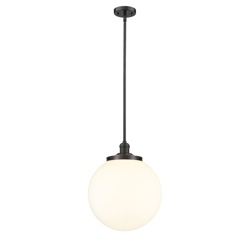 Luminaire suspendu simple à 1 lumière Beacon, Bronze frotté à l'huile, Blanc mat