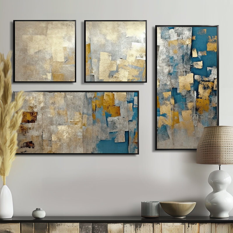 Southern Sunrise Abstract Expressionism VI - Collages de grandes impressions sur toile surdimensionnées, 4 pièces, Noir