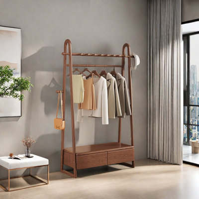 Trapezoid Coat Rack Solid Rod Drawers Hooks