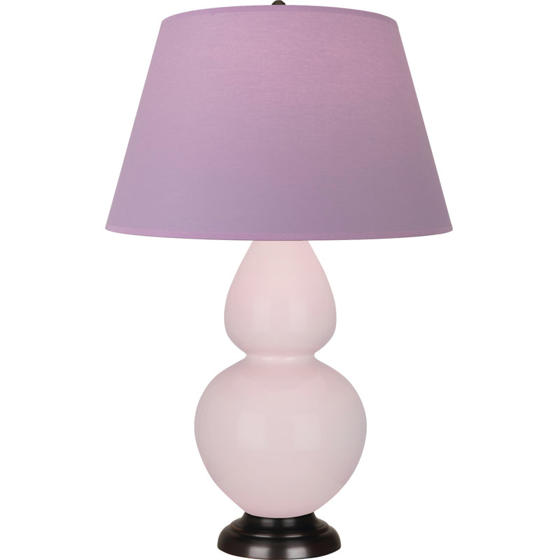 Lampe de table double gourde en céramique, Lavande / prune, Rose glacé à l'eau de rose / argent antique, Bronze
