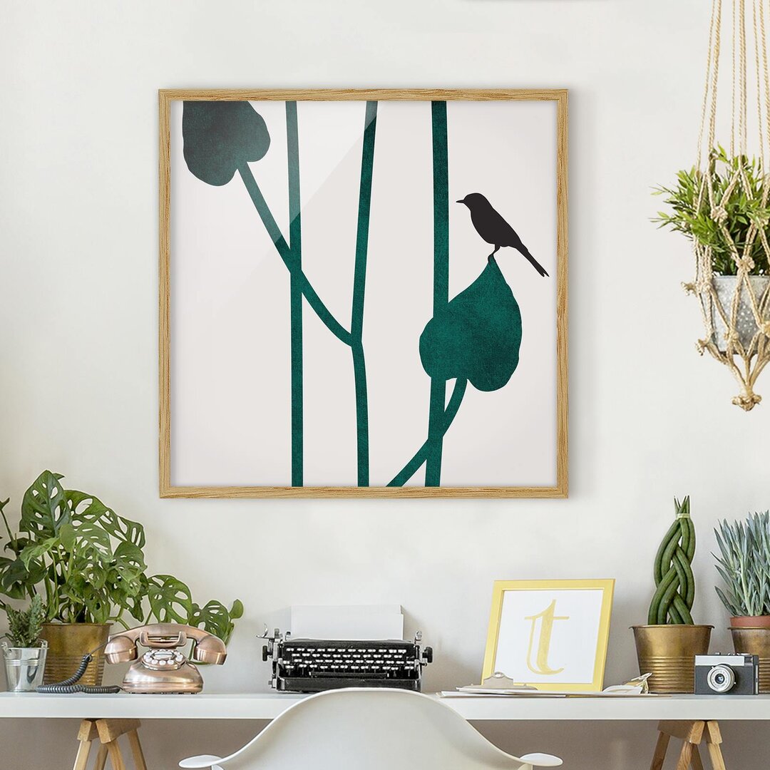 Gerahmtes Wandbild Flora - Bird on Leaf