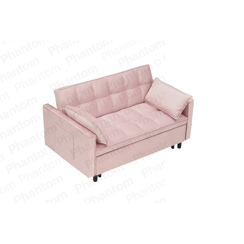 Canapé moderne en velours, canapé-lit coulissant, petit canapé décontracté avec dossier, avec coussin, poches, meubles de salon, canapé-lit convertible 3 en 1.