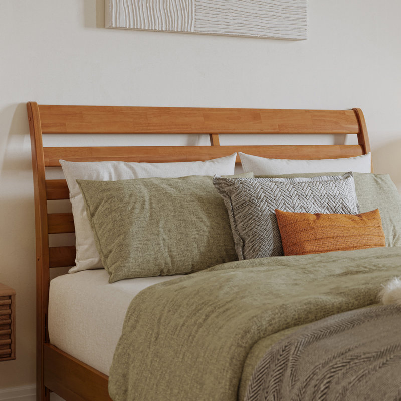 Ashmun Solid Wood Sleigh Slat Panel Headboard, Queen, Light Toffee
