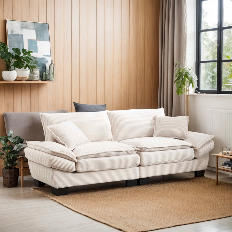 Plush Oversized Deep-Seat Soft Corduroy Upholstered 2-Seater Loveseat Couch, Sleek Modern Comfy Upholstered Sofa