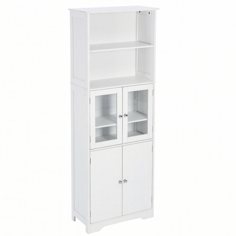 Grande armoire de rangement polyvalente Glenita avec tablettes réglables et dispositif anti-basculement, idéale pour la salle de bain, la cuisine et le salon.