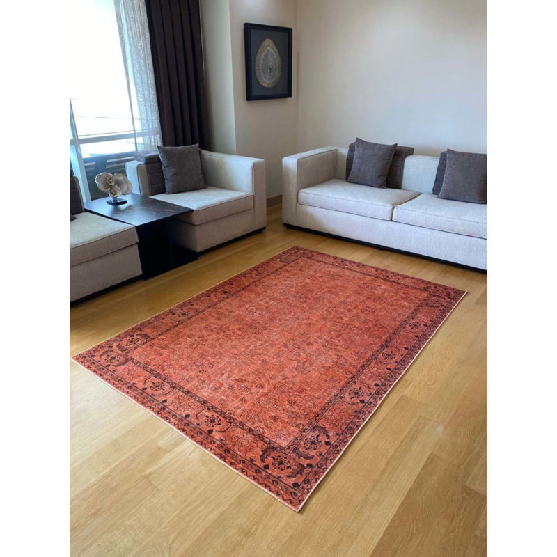 Coton à imprimé numérique oriental orange Toscana; Tapis chenille antidérapant, Rectangle 3 pi 3 po x 3 pi 11 po