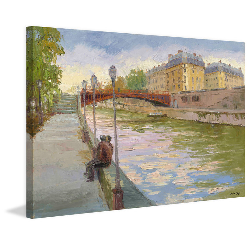 « soirée on the canal » par julie joy, reproduction d’art sur toile tendue, H 12 po x l 18 po