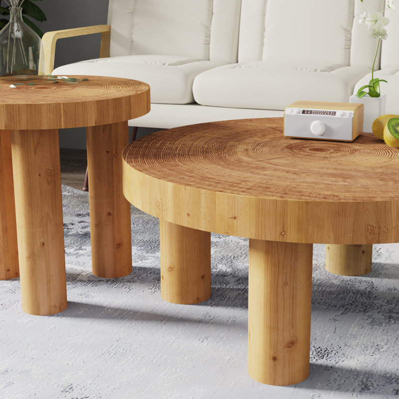 Grande table basse avec pieds en bois massif 2 pièces Edja