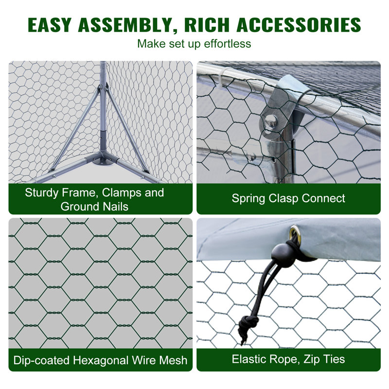 Large Silver Metal Chicken Coop with Waterproof Cover