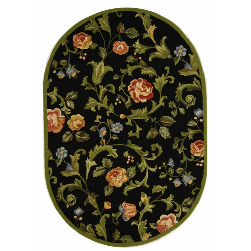 Hollander Hand-Hooked Wool Black Area Rug, Oval 4'6" X 6'6"