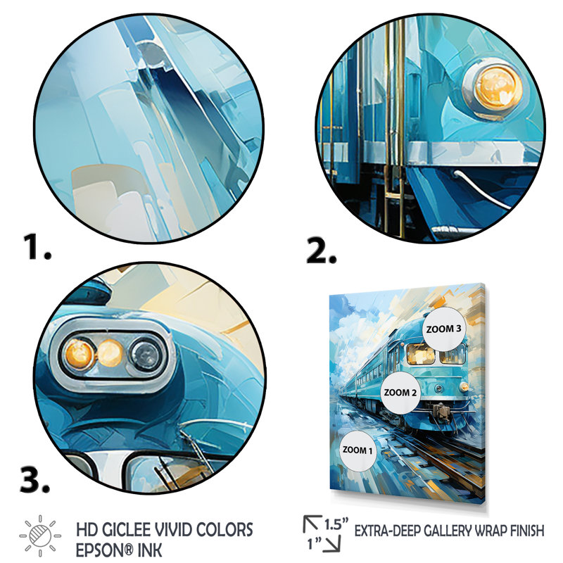«Teal Train Geometric Momentum II», reproduction sur toile, H 32 po x l 16 po x P 1 po, Cadre photo argenté