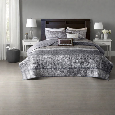 Ensemble de courtepointe luxueuse réversible en coton avec oreillers, gris moderne