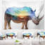 Tapisserie d’illustration à double exposition avec accessoires suspendus en polyester d’animaux rhino-28489399