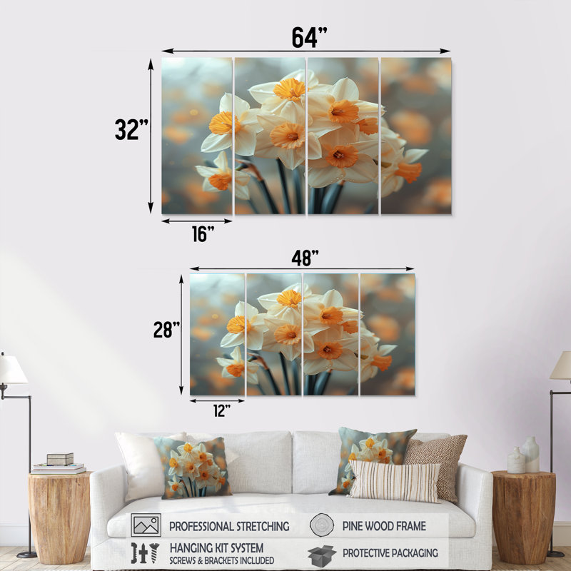 «White Orange Trumpet Of Hope Daffodils - Daffodils», ensemble d'art sur toile, H 28 po x l 48 po