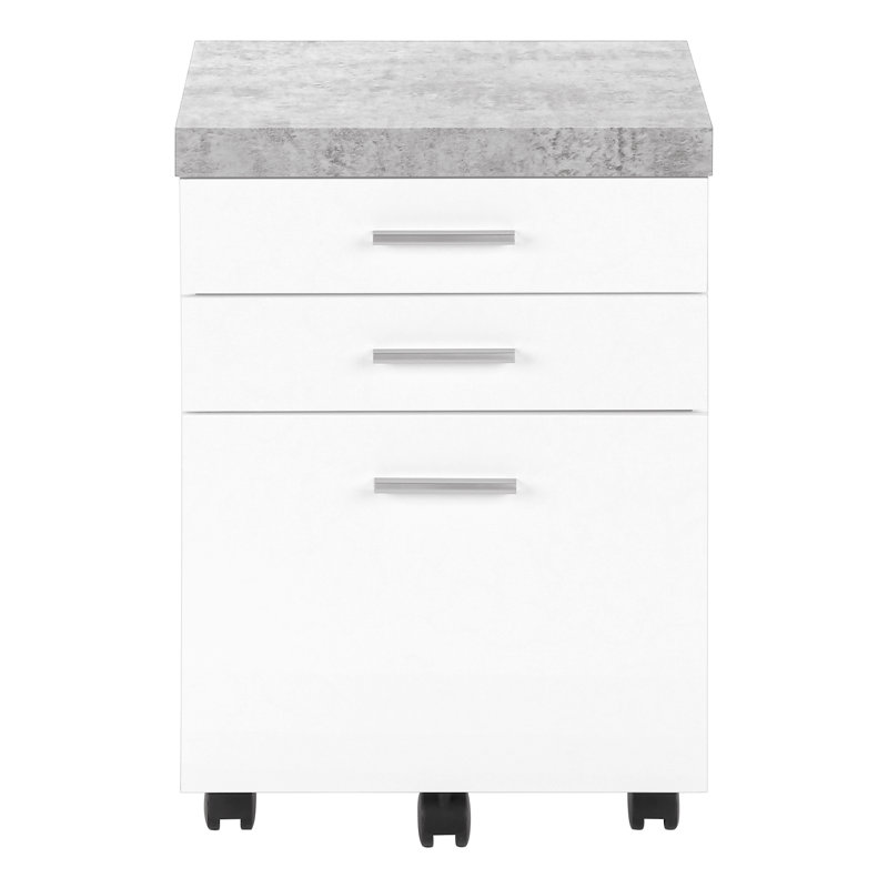File Cabinet, Rolling Mobile, Storage Drawers, Printer Stand, Office, Work, White And Grey Cement Laminate, Contemporary