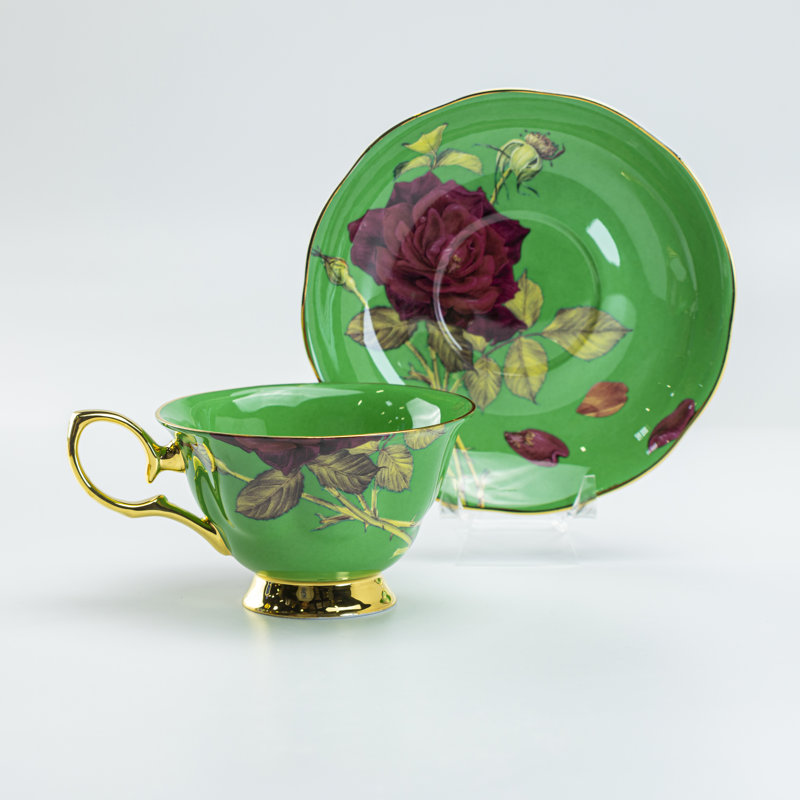 Bone China Teacup and Saucer, Green