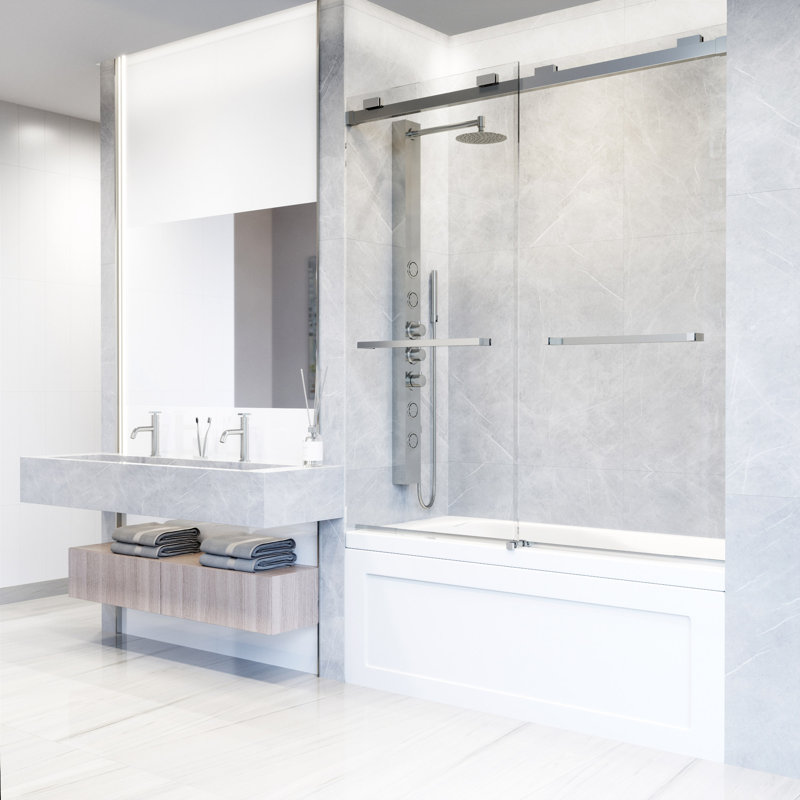 Houston 56-60" W x 66" H Double Sliding Frameless Tub Door with 3/8" Clear Glass, Chrome