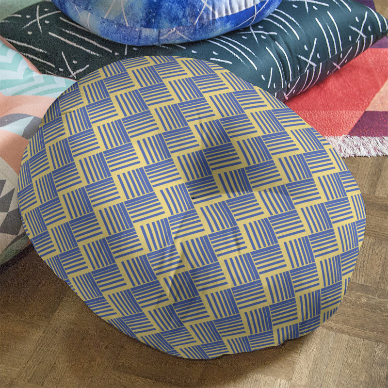Coussin de sol classique à rayures Baskettressées, 26 po x 26 po, Jaune/bleu