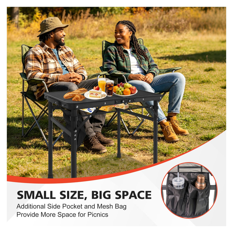 Table de camping compacte 23,6 po avec dessus en filet, structure en fer portable pour le voyage