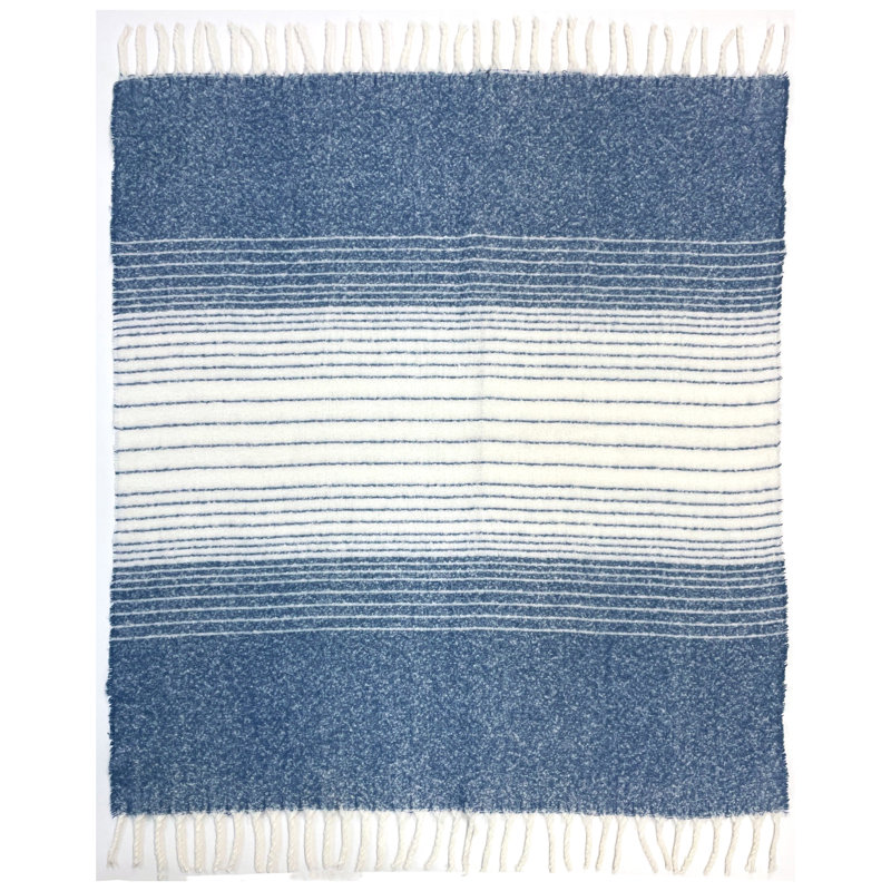 Throw w/ Tassels - Engineered, Blue Striped