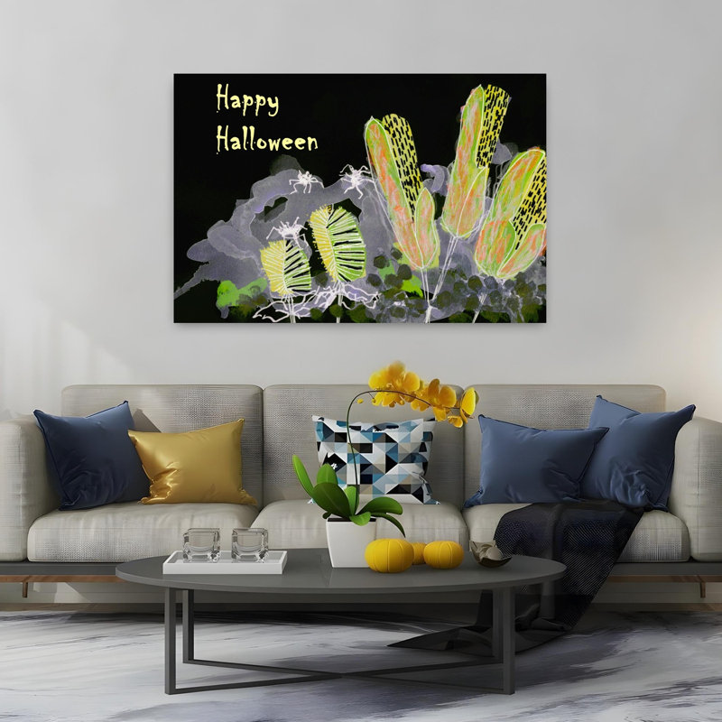 Happy Halloween Spiders Contemporary Spider Autumn Wall Art Print 1 Piece Wrapped Canvas Wall Art, 101.6cm H x 152.4cm W