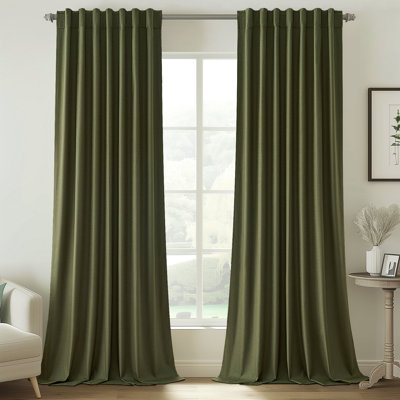 100% Blackout Thermal Insulated Linen Drapes,Back Tab Hooks Drapes (Set of 2,With Hooks)