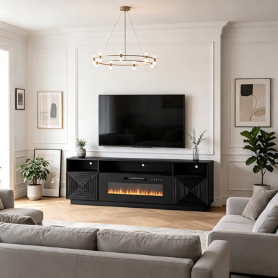 70" Modern Electric Fireplace TV Stand with LED Lights & Remote, Fits Up to 80" TVs