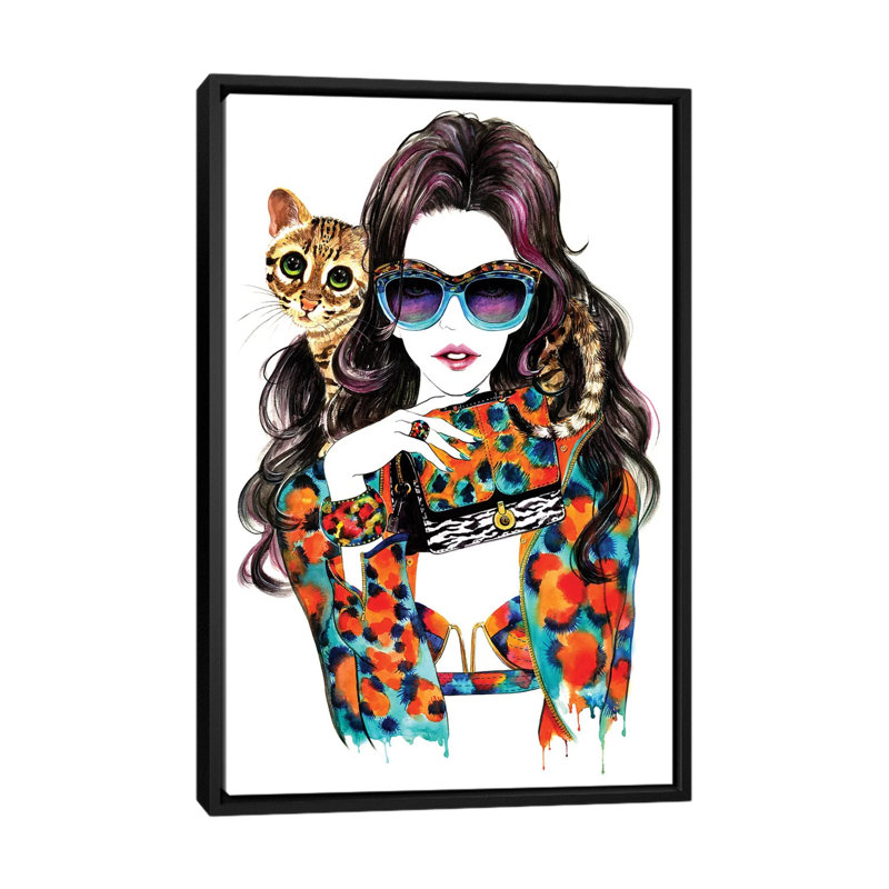 « kenzo », impression sur toile, H 26 po x l 18 po x P 1,5 po, Toile avec cadre noir, Pas de tapis