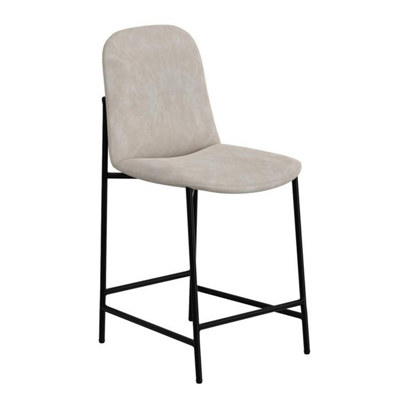 Chaise à hauteur de comptoir Phoebe, similicuir brun, métal noir, Gris, Tabouret de comptoir (siège d’une hauteur de 24