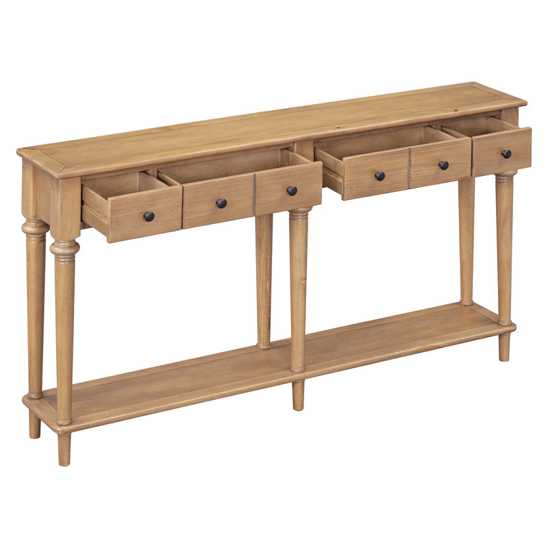 Console rétro 59 "avec tablette ouverte et 4 tiroirs, Beige