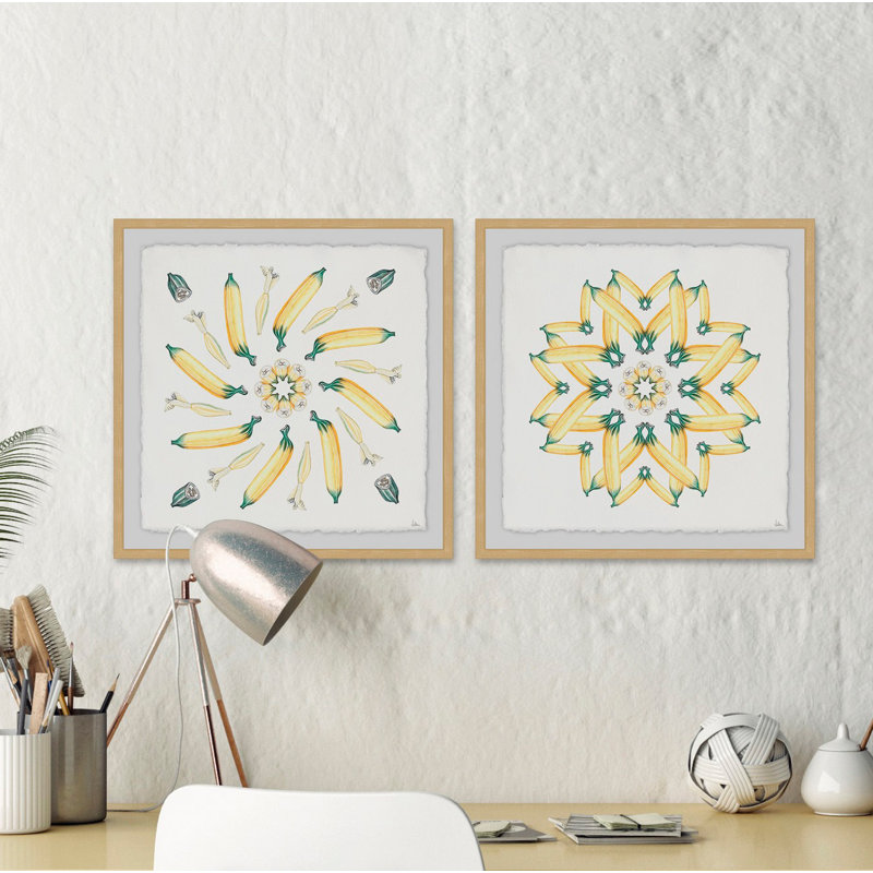 « banane burst diptych », ensemble de 2 reproductions de peintures à l’aquarelle encadrées, H 32 po x l 32 po x P 1,5 po