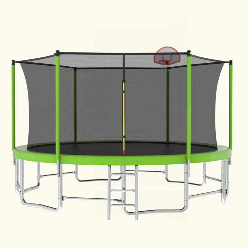 Trampoline 16FT avec barre d'équilibre et panier de basketball, trampoline d'extérieur renforcé de type ASTM avec filet d'enclos