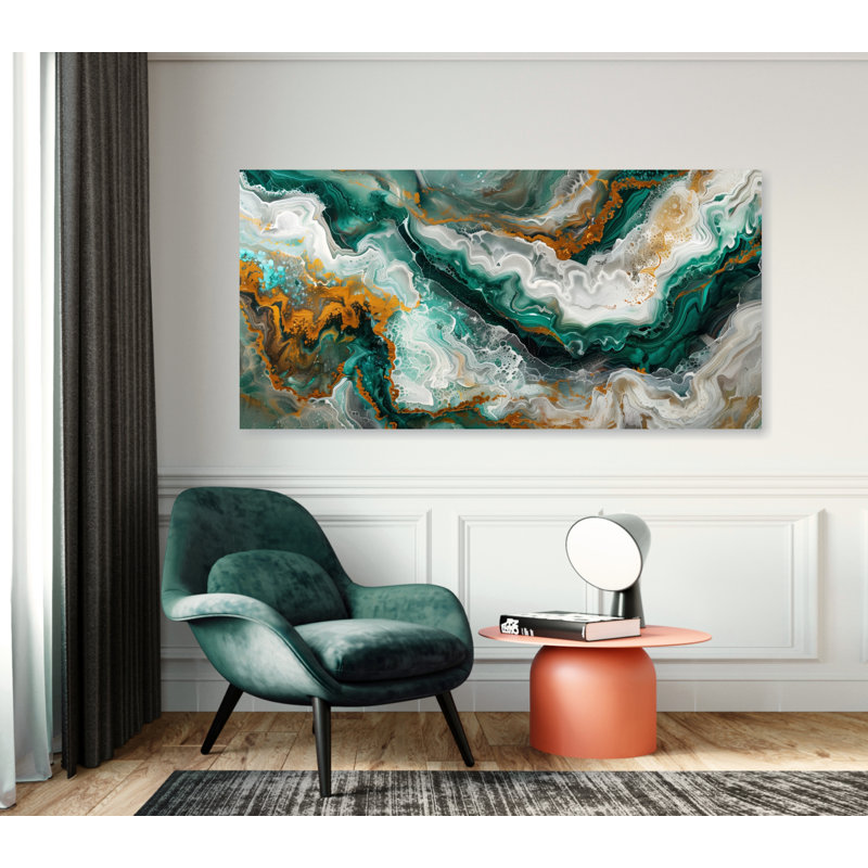 Abstrait géométrique, reproduction d'art sur toile, émeraude et marbre doré, Toile tendue, H 30 po x l 60 po x P 1,5 po
