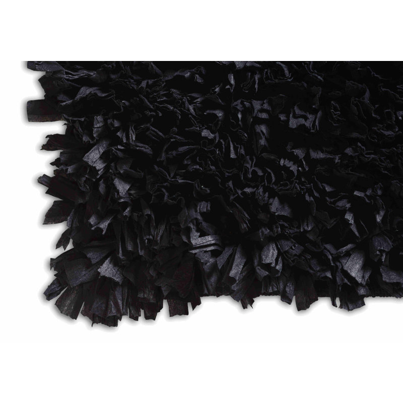 Tapis noir à poils longs fabriqué à la main Zalewski, 5 pi x 7 pi