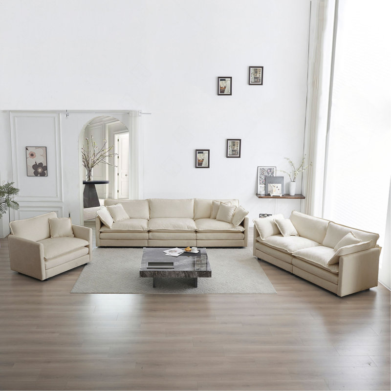 Canapé moderne, ensemble modulaire à assise très profonde 3 pièces pour salon, canapé surdimensionné, canapé 3 places, causeuse et canapé simple
