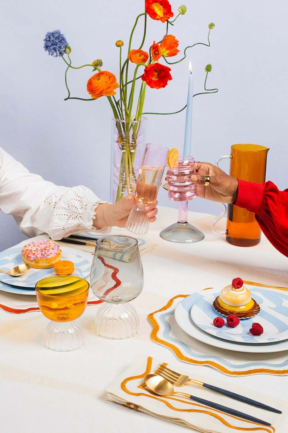 Colorblock Embroidered Linen Napkins (Set of 4), Amber